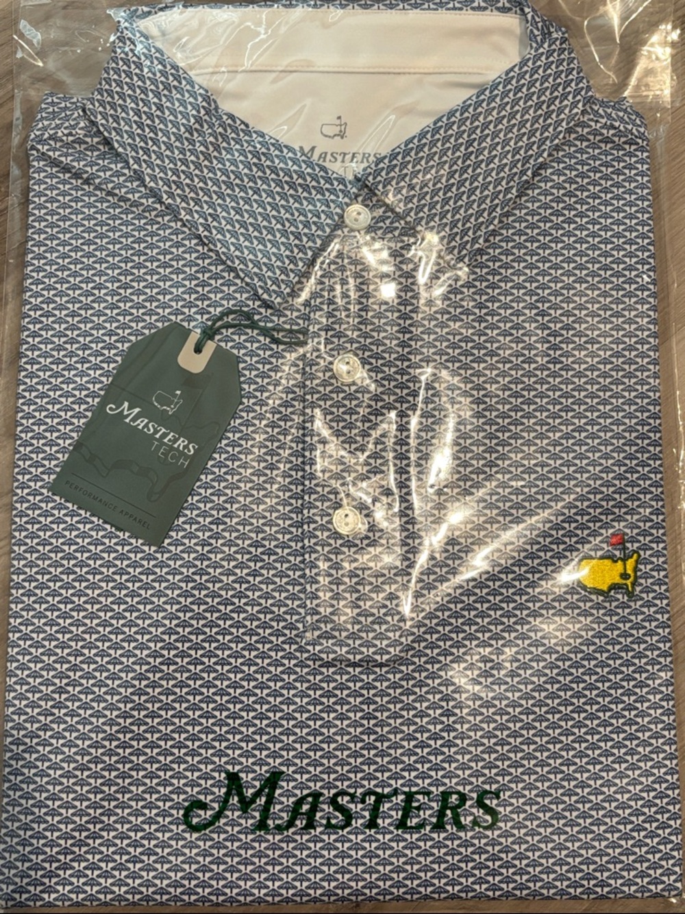Masters Men’s Blue umbrella patternPolo with Yellow Logo - New with tags